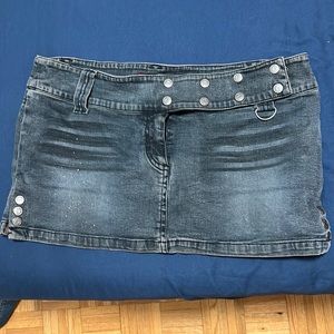 River Island Y2k style mini skirt in glitter black distressed denim